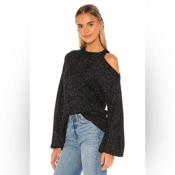Velvet By Graham & Spencer  Adrienne Cold Shoulder Sweater Black Metallic - Picture 2 of 9